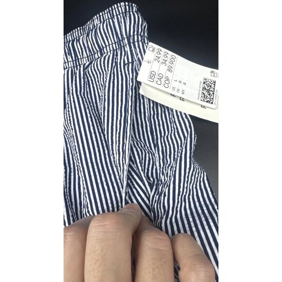 H&M Mens Blue White Striped Mid-Length Swim Shorts Mesh Lining Pockets Sz L NEW - Picture 4 of 14